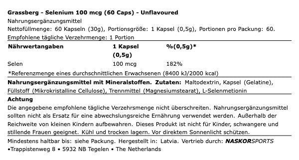 Grassberg Selenium Selen 100 mcg 60 Kapseln