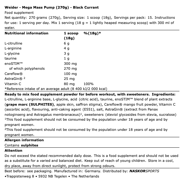 Weider Mega Mass Pump 270g