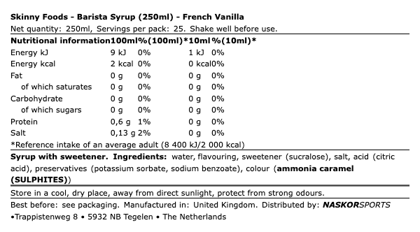 Skinny Foods Barista Syrup 250ml