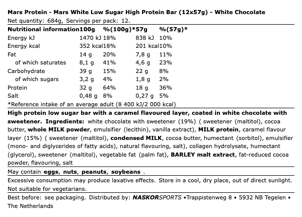 Mars White Low Sugar High Protein Bar 12x57g