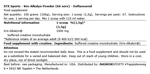 EFX Sports Kre-Alkalyn Powder 100g