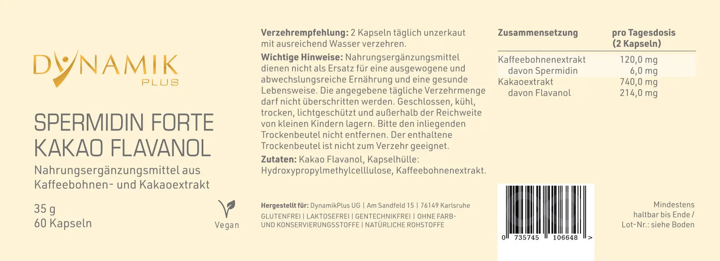 Dynamik Plus SPERMIDIN FORTE KAKAO FLAVANOL 60 Kapseln
