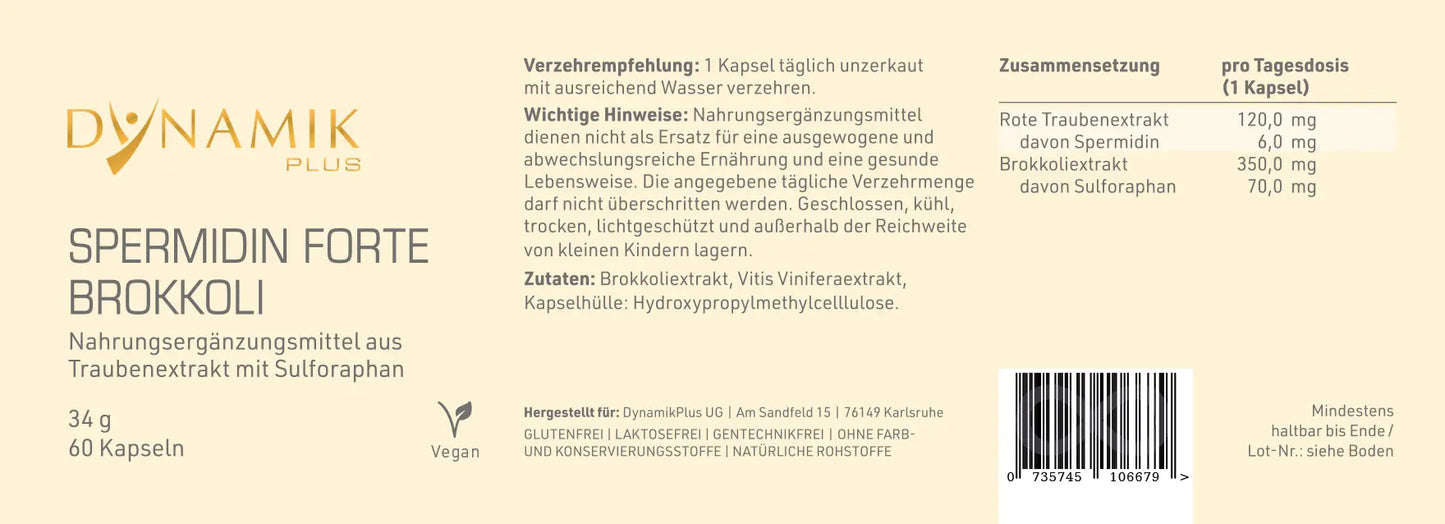 Dynamik Plus Spermidin Forte Brokkoli 60 Kapseln