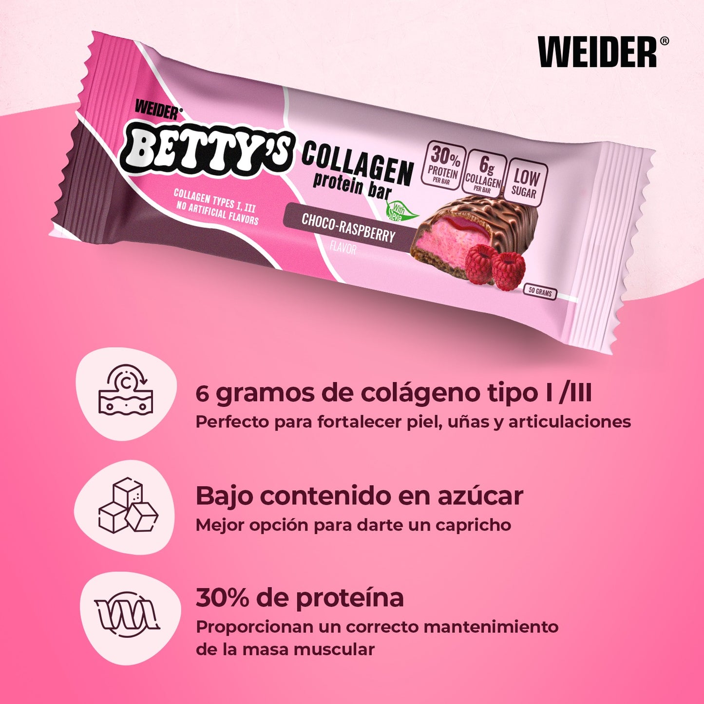 Weider Betty's Collagen Protein Bar Choco-Raspberry 12x50g
