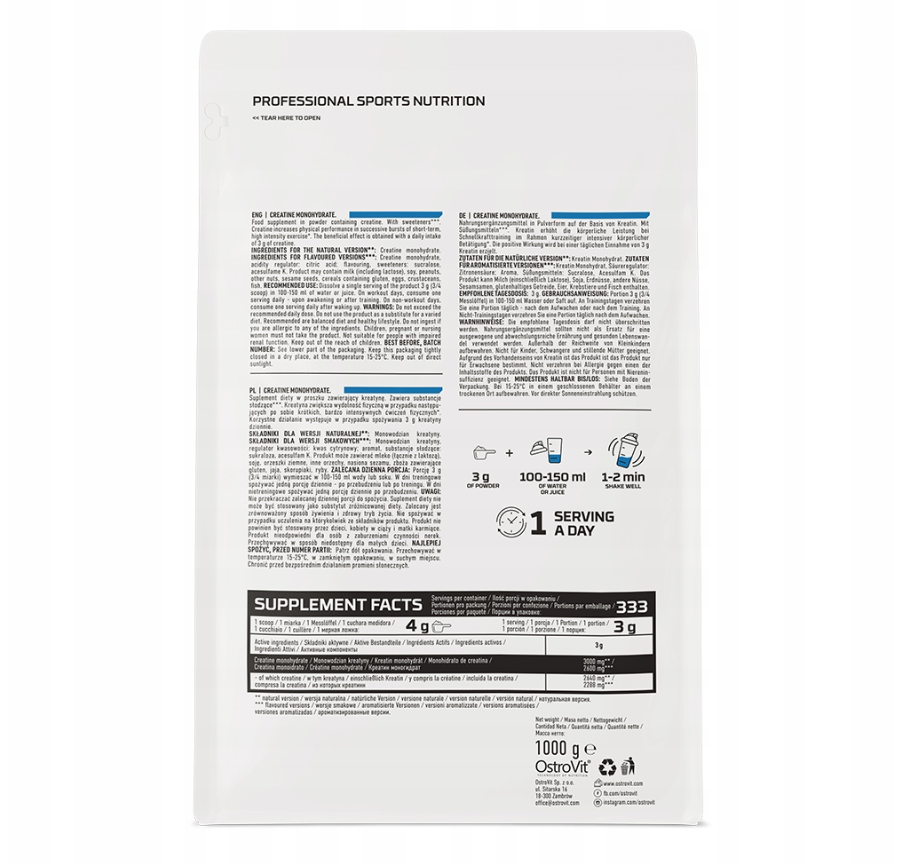 OstroVit Pure Creatine Monohydrate 1000g
