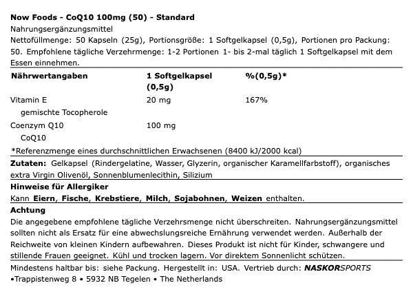 NOW Foods Coenzym Q10 Softgels