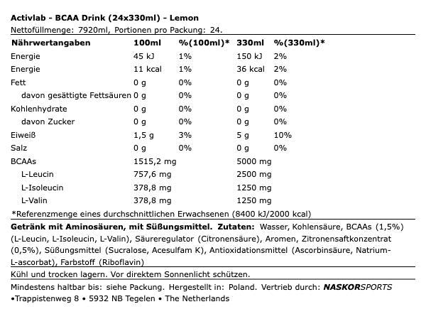 Activlab BCAA Drink (24x330ml)