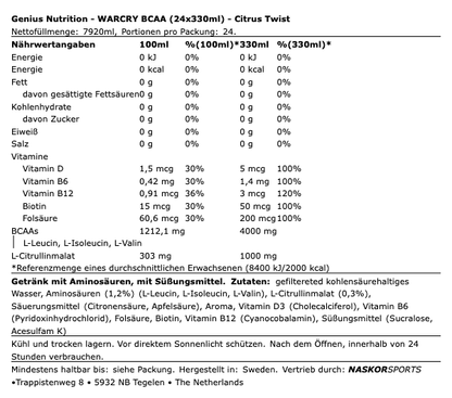 Genius Nutrition WARCRY BCAA (24x330ml)