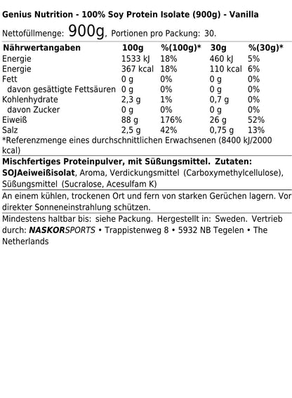 Genius Nutrition Soja Protein Isolat 900g