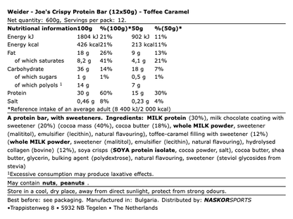 Weider Joe's Crispy Protein Bar Toffee Caramel 12x50g