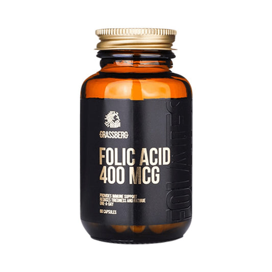 Grassberg Folic Acid 400 mcg Folsäure Vitamin B Komplex 60 Kapseln