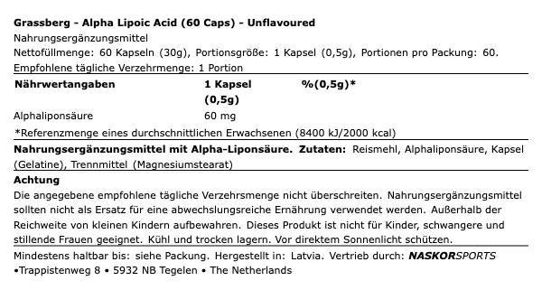 Grassberg Alpha Lipoic Acid Alpha Liponsäure 60 Kapseln