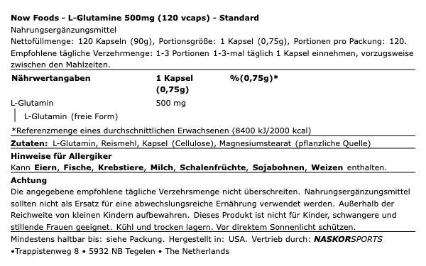 NOW Foods L-Glutamine 120 Kapseln