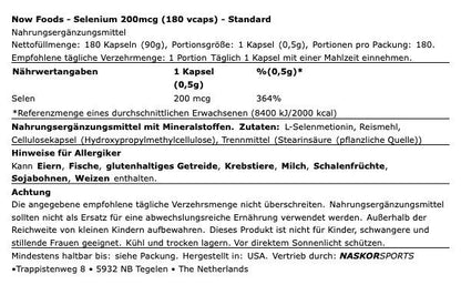 NOW Foods Selen (Selenium) 200mcg 90/180 Kapseln