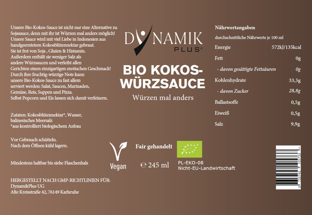 Dynamik Plus Bio Kokos Würzsauce 245ml Flasche